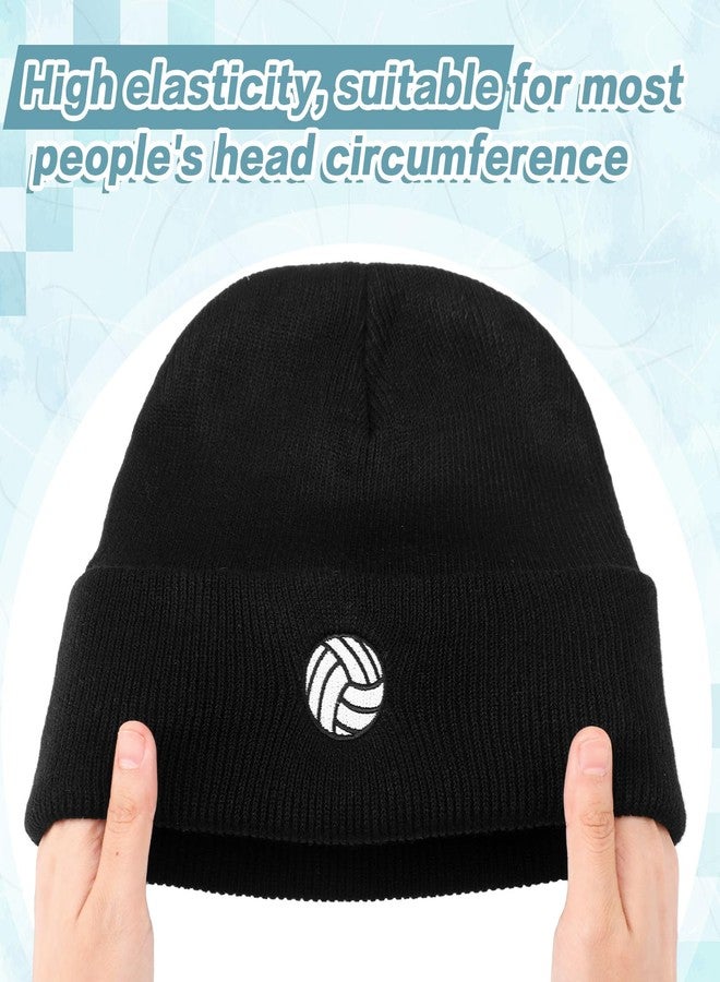 Silicherry 12 Pcs Volleyball Team Gifts Winter Beanie Embroidered Hats for Men Women Gifts Volleyball Theme Party Sports Team Club Supplies Black - Image 3